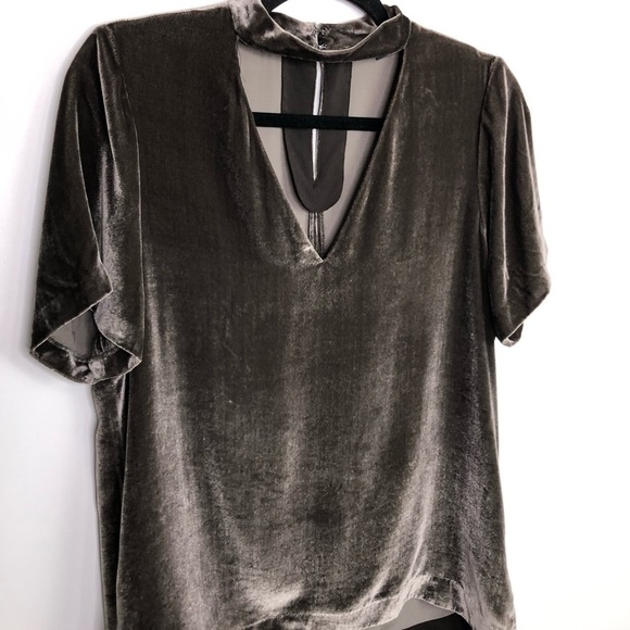 MADEWELL gray metallic velvet choker blouse - Picture 4 of 11
